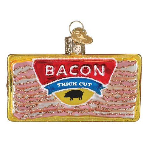 Old World Christmas Pack of Bacon Glass Blown Ornament for Christmas Tree, Handcrafted Holiday Decoration, Food - Breakfast Collection