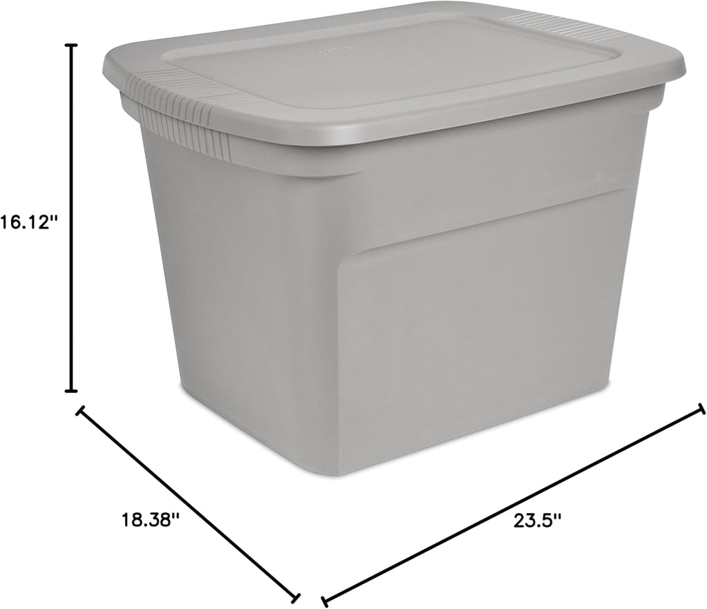 Sterilite 18 Gal Storage Tote - Stackable Plastic Bin with Lid for Organizing Clothes | Gray Base & Lid, 8-Pack