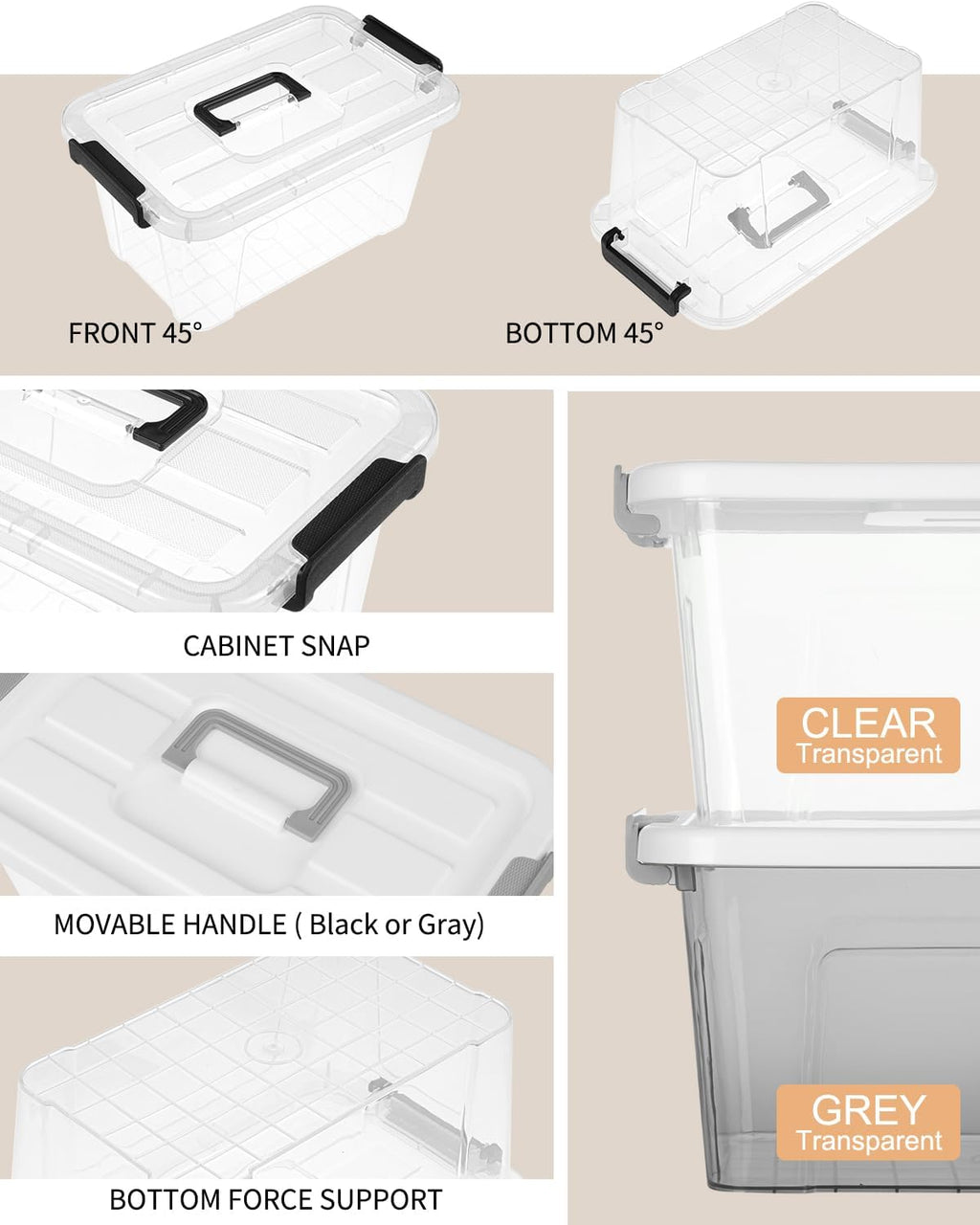 NUMIFUN Plastic Storage Bins - 7 Quart Stackable Organizer with Lids & Buckle-Up Latches | 6 Pack for Home & Office