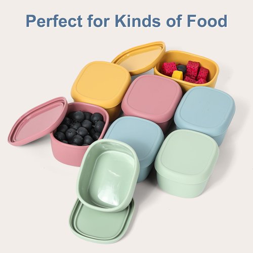 AOEDEO 4 pcs 10 oz Silicone Snack Containers for Kids Small Food Containers with Lids, Fruit Container for Lunch, Stackable Lunch Container for Kids, Daycare, School and Travel