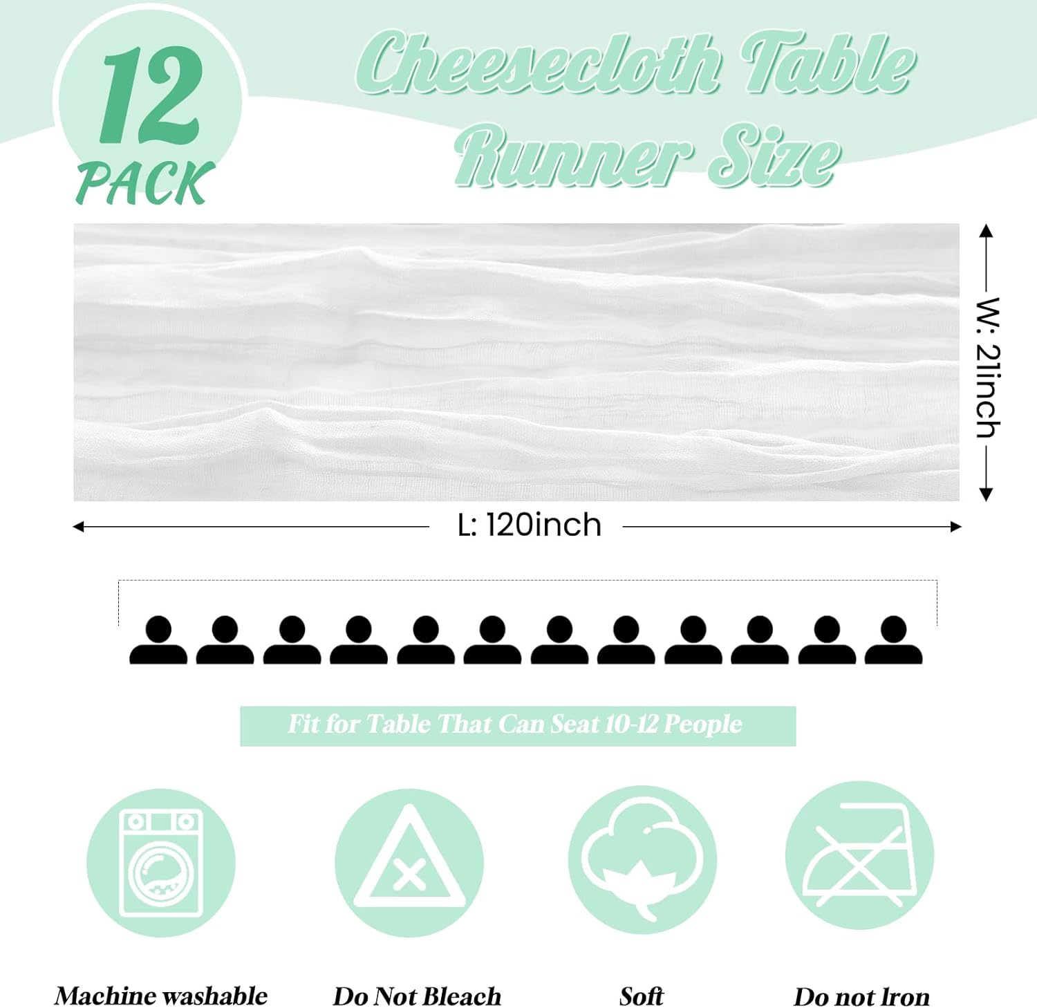 Skiennix 12 Pack White Spring Easter Table Runners - 10FT Boho Gauze Cheesecloth | 21 x 120 Inch for Weddings & Parties