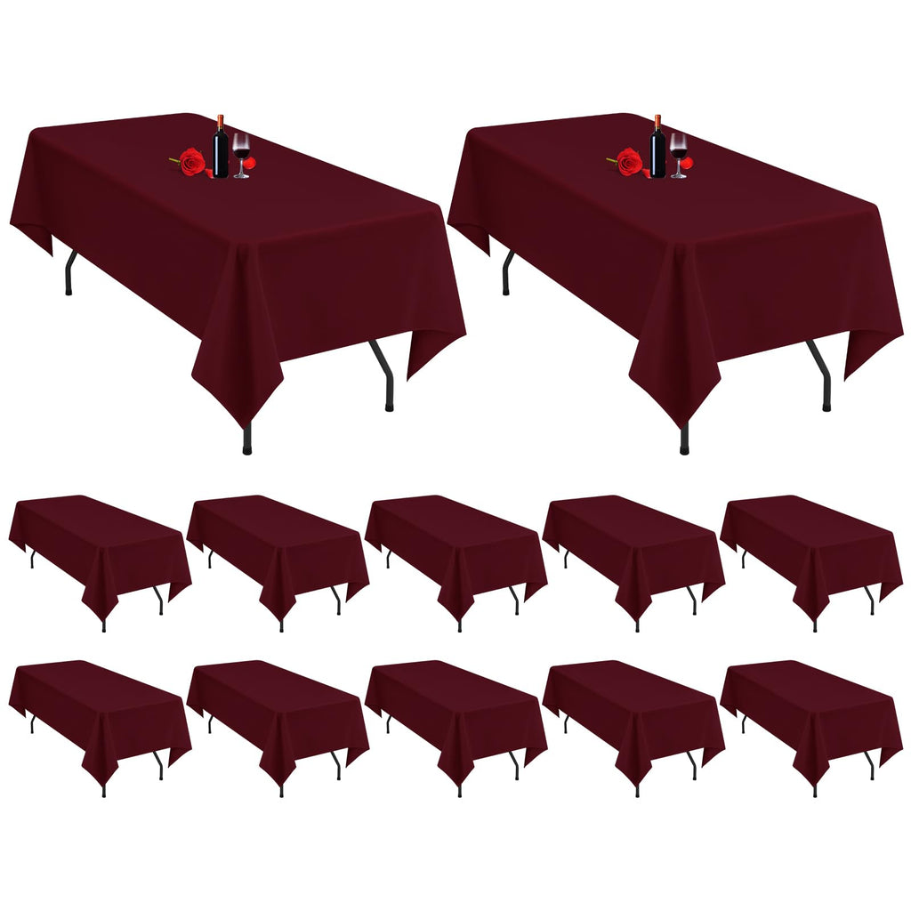 MTREO 12 Pack Burgundy Tablecloth 60 x126 Inch Burgundy Table Cloths for 8 Foot Rectangle Tables Wrinkle Resistant Washable Polyester Table Cloth Table Cover for Wedding Party Buffet Dining Table