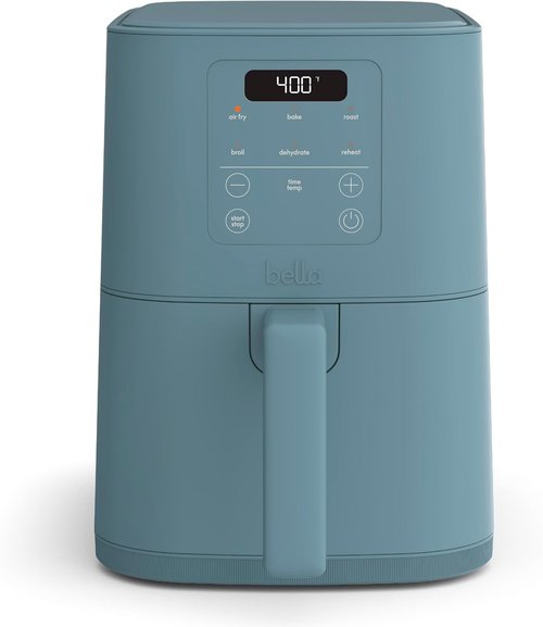 Bella 4Qt Slim Air Fryer - Compact Kitchenware with Nonstick Ceramic Coating | 6 Cooking Presets, 60 Min Auto Shutoff, Surf Color