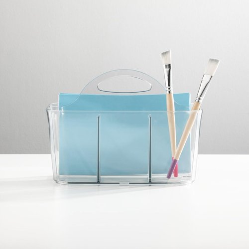mDesign Craft Storage Organizer Caddy - Portable Tote for Art Supplies - Holds Brushes & Colored Pencils - Clear