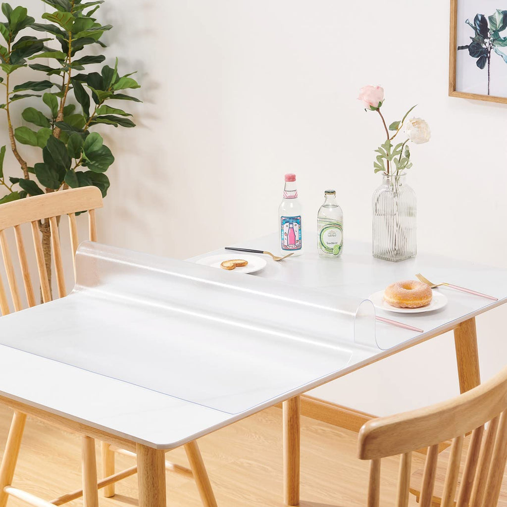 Leffora Frosted Table Cover Protector 60 x 60 Inch, 1.5mm Thick Plastic Desk Protector Mat, Square Waterproof PVC Placemats, Transparent Mat for Desktop, Dining Room Table, Dresser, Writing Desk