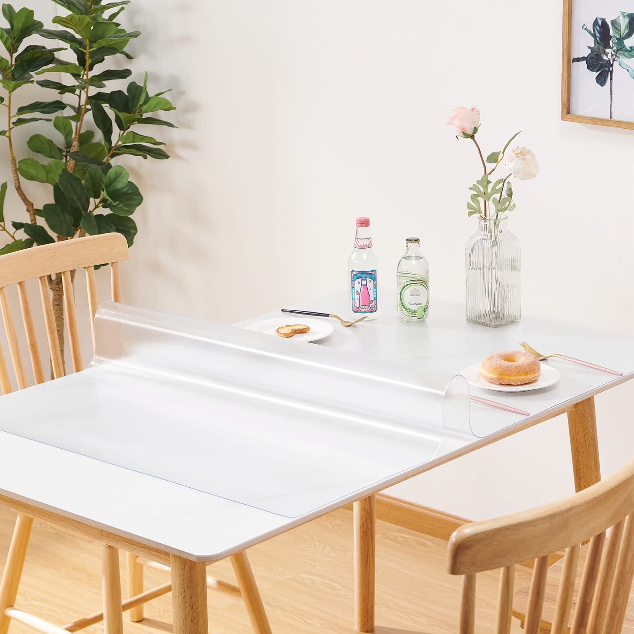 Leffora Frosted Table Cover Protector 60 x 60 Inch, 1.5mm Thick Plastic Desk Protector Mat, Square Waterproof PVC Placemats, Transparent Mat for Desktop, Dining Room Table, Dresser, Writing Desk