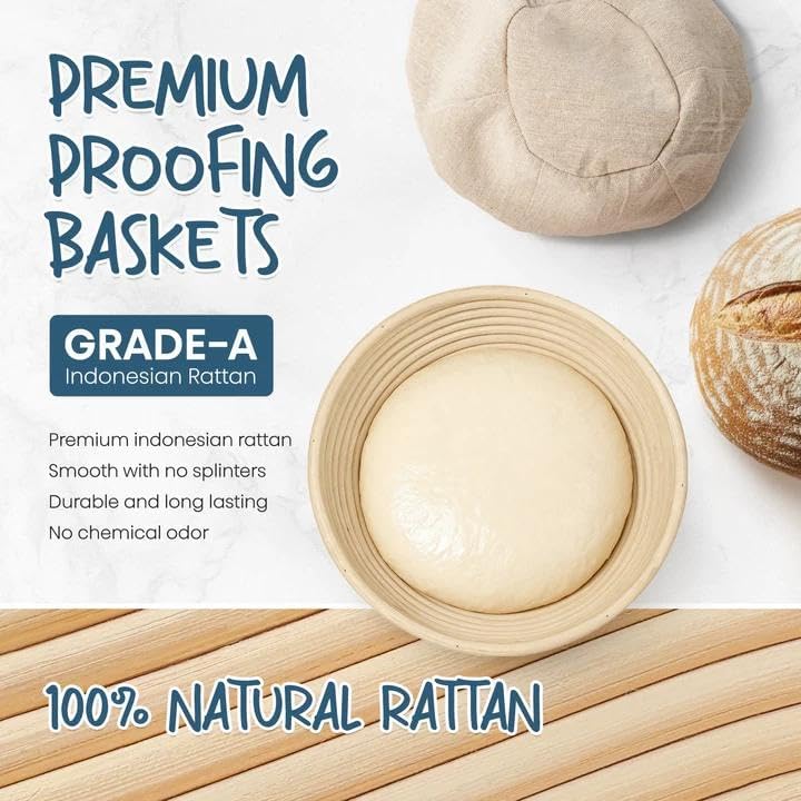 Skiennix Sourdough Starter Kit - 24oz Starter Jar & 9'' Round Proofing Baskets | Perfect Baking Gifts