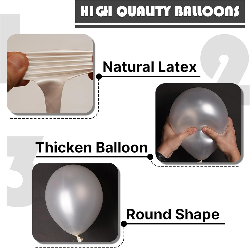 PartyWoo Pearl White Balloons - 128-Piece Metallic Latex Balloon Arch Kit for Weddings & Parties | 5-12 Inch Sizes