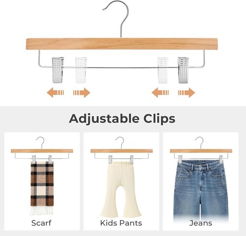 HOUSE DAY Premium Wooden Pants Hangers - Heavy Duty Anti-Slip Clips for Slacks & Jeans | 25 Pack, Natural Finish