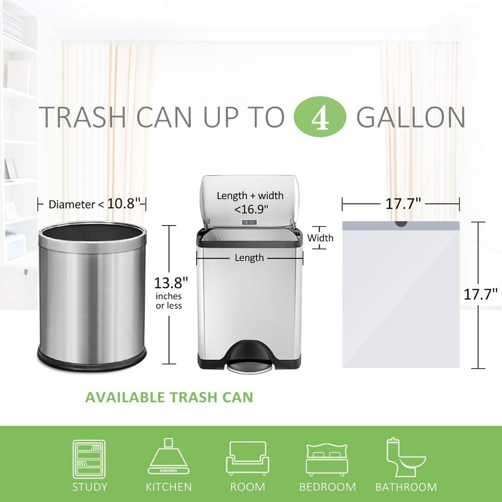 Teivio 4 Gallon Drawstring Trash Bags - 140 Count Strong Bathroom & Kitchen Bin Liners | White