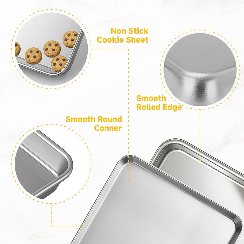Ohtomber Stainless Steel Baking Sheet Pan Set - Heavy Duty 3 Pack Cookie Sheets | 9/12/16 Inch Oven Trays