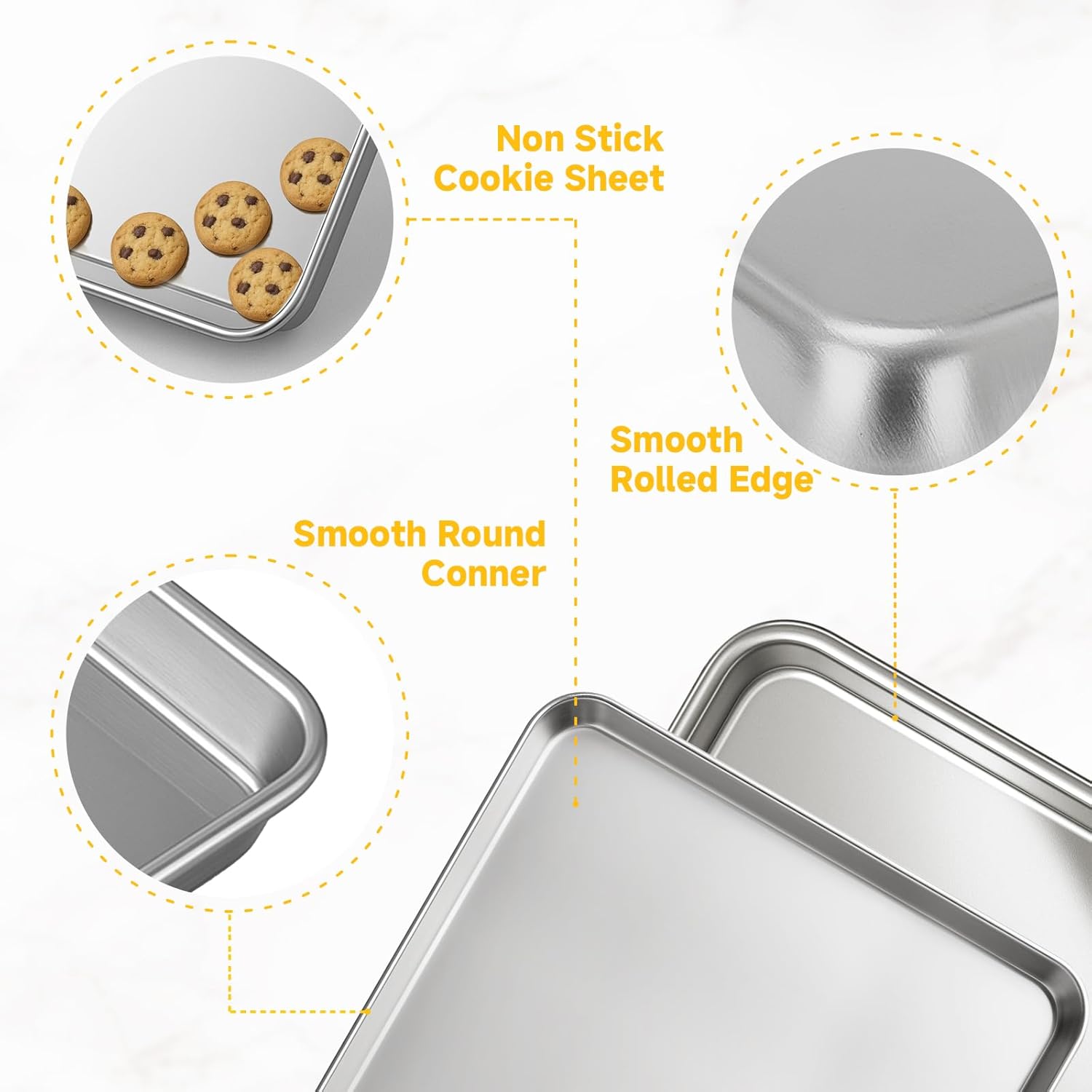 Ohtomber Stainless Steel Baking Sheet Pan Set - Heavy Duty 3 Pack Cookie Sheets | 9/12/16 Inch Oven Trays