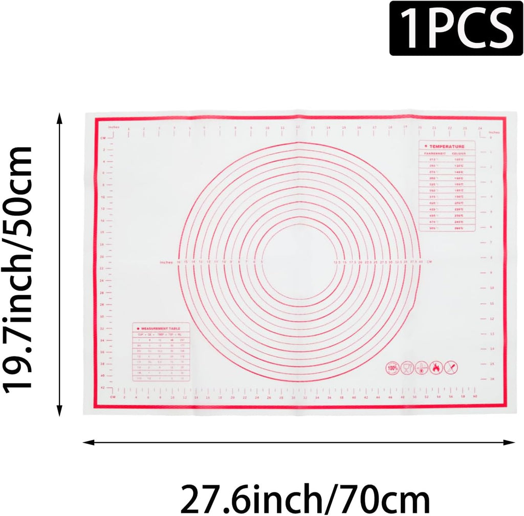 Skiennix Silicone Pastry Mat - Extra Large 20" x 28" Non-Slip Baking Mat with Measurements | Reusable Dough Sheet for Pizza & Pie (White)