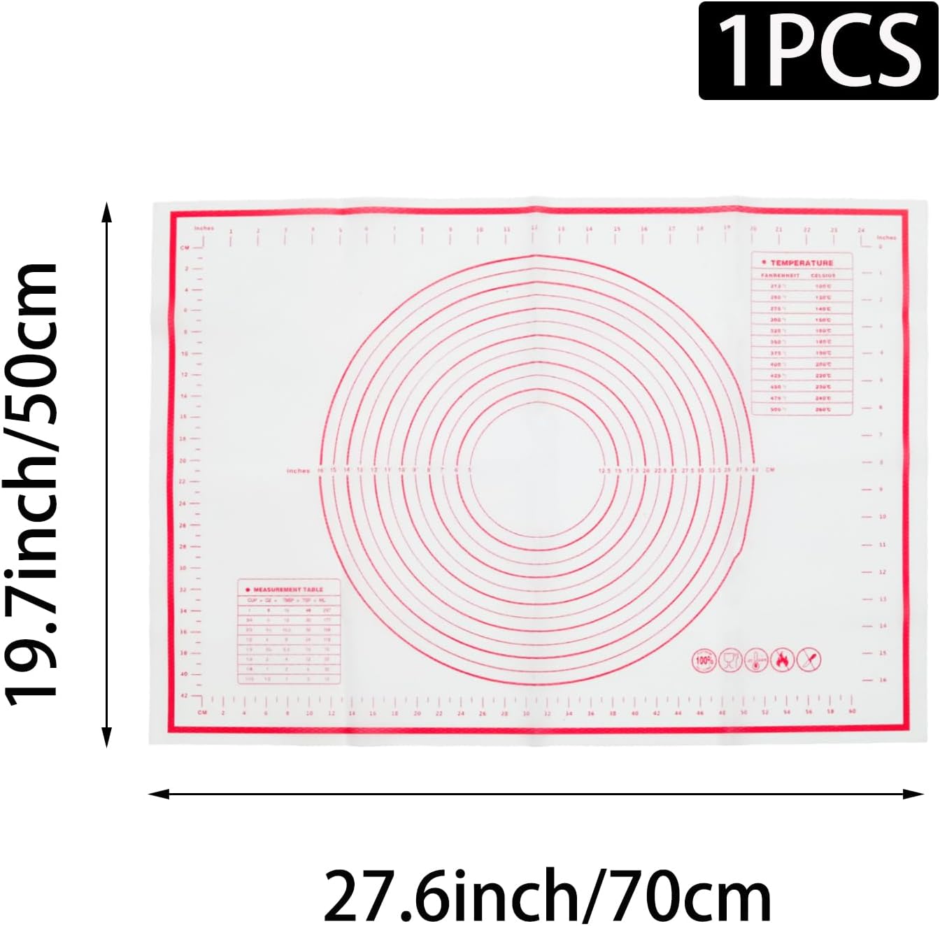 Skiennix Silicone Pastry Mat - Extra Large 20" x 28" Non-Slip Baking Mat with Measurements | Reusable Dough Sheet for Pizza & Pie (White)