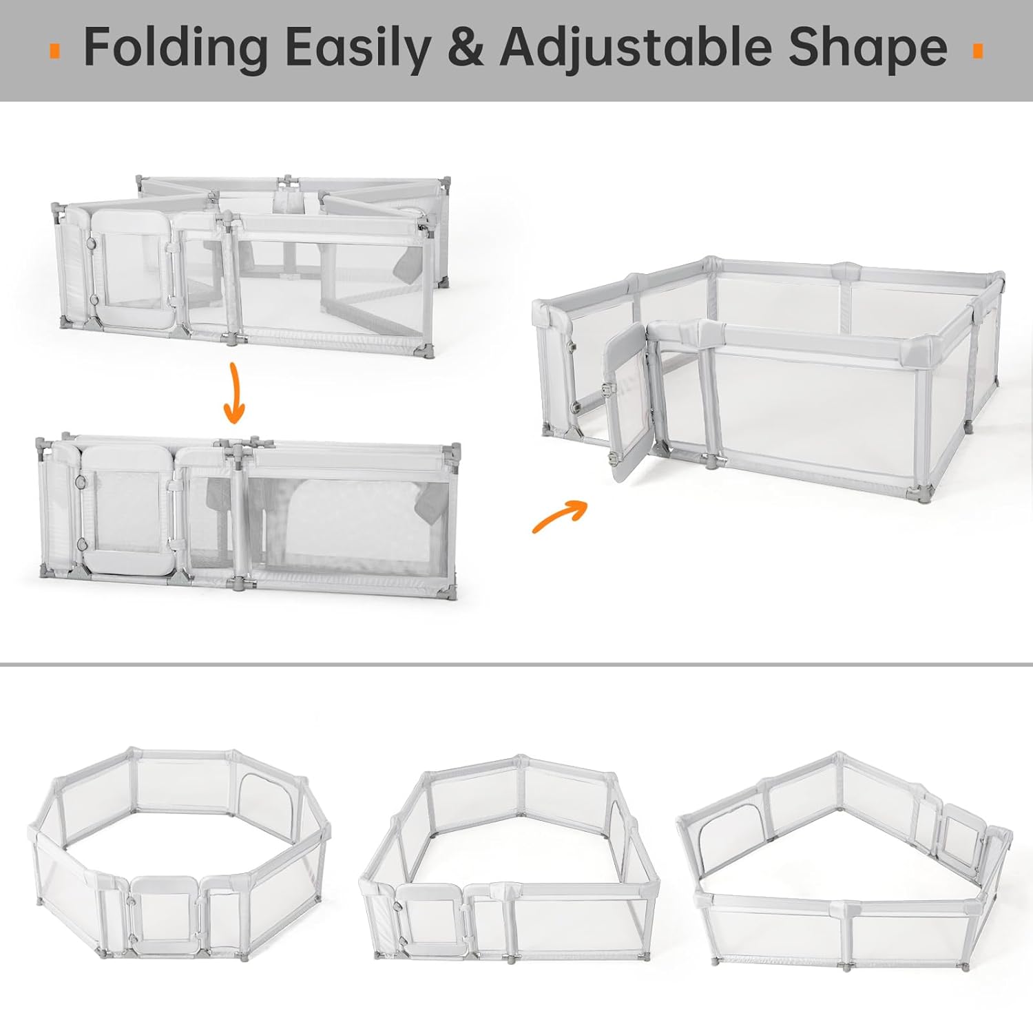 Skiennix Baby Playpen - 71"x71" Foldable Play Yard with Zipper Door & Gate | Light Grey Color
