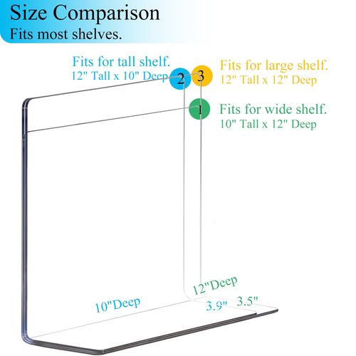 Lebouri Shelf Dividers for Closet Organization: 10" Tall x 12" Deep Acrylic Closet Shelf Dividers for Clothes Sweater Purse - Clear Closet Organizers and Storage Separators for Shelves