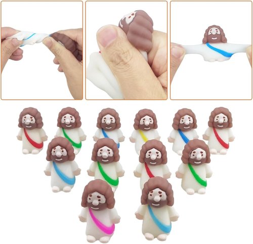 Jofan 24 Pack Plastic Prefilled Easter Eggs - Mini Jesus Mochi Squishy Toys for Kids & Toddlers