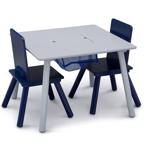 Delta Children Kids Table and Chair Set with Storage Basket – Toddler Activity Desk for Arts, Crafts & Play, Snacks & Learning – 2 Chairs Included, Sturdy Wood, GREENGUARD Gold Certified, Ages 3–6