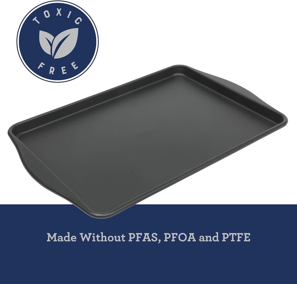 Oster Teston Nonstick Cookie Sheet - 18 x 13 Inch Carbon Steel Baking Pan | Matte Black, Warp-Resistant, PFAS-Free