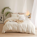 AMWAN Queen Size Soft Washed Microfiber Duvet Cover Set - Cream White with Zipper Closure, 90”x90” + 2 Pillowcases