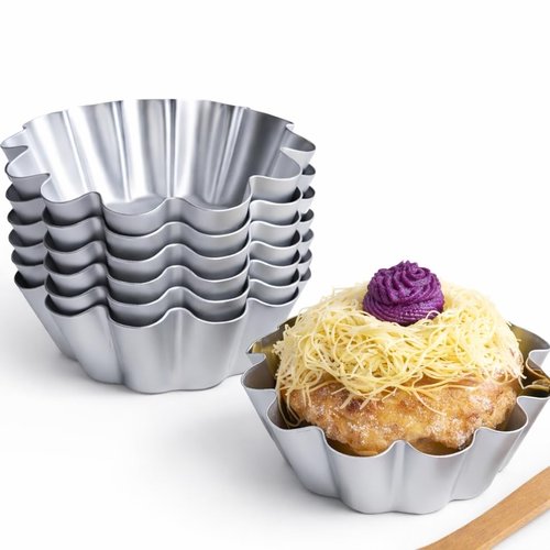 FAQQI 6 Pcs, Large 4.5 Inches Ensaymada Molder Filipino, Bibingka Molder Filipino, Torta Molder – Extra Large Round Cake Pan with Wave Edge for Traditional Filipino Desserts, Perfect for Ensaymada