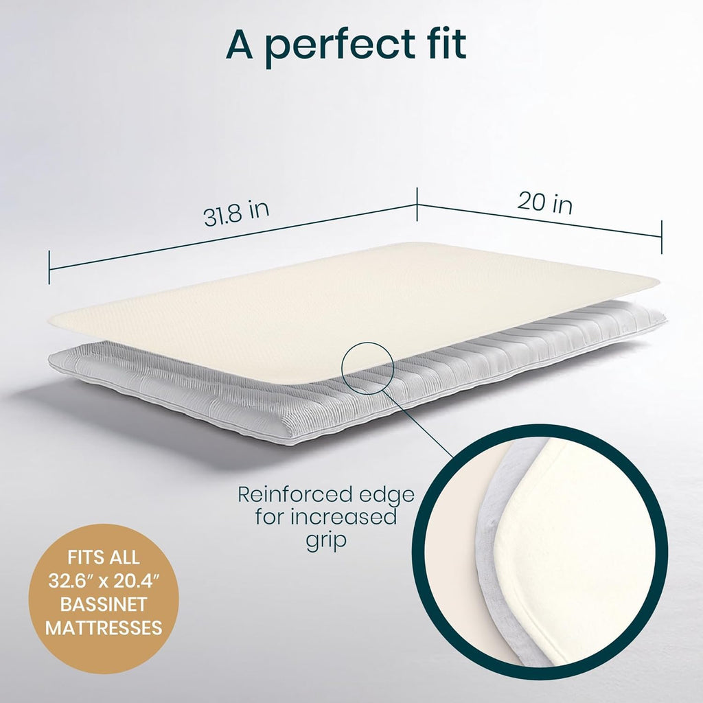 Tutti Bambini 100% Waterproof Bassinet Mattress Protector - Premium 100% Cotton Bassinet Mattress Pad Cover, Soft & Breathable, Machine Washable, Compatible with CoZee® Bassinets (31.8 x 20 in)