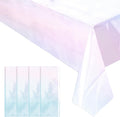 Skiennix 4-Piece White Iridescent Tablecloth Set - 40 x 108” Disposable Glitter Covers for Parties & Weddings
