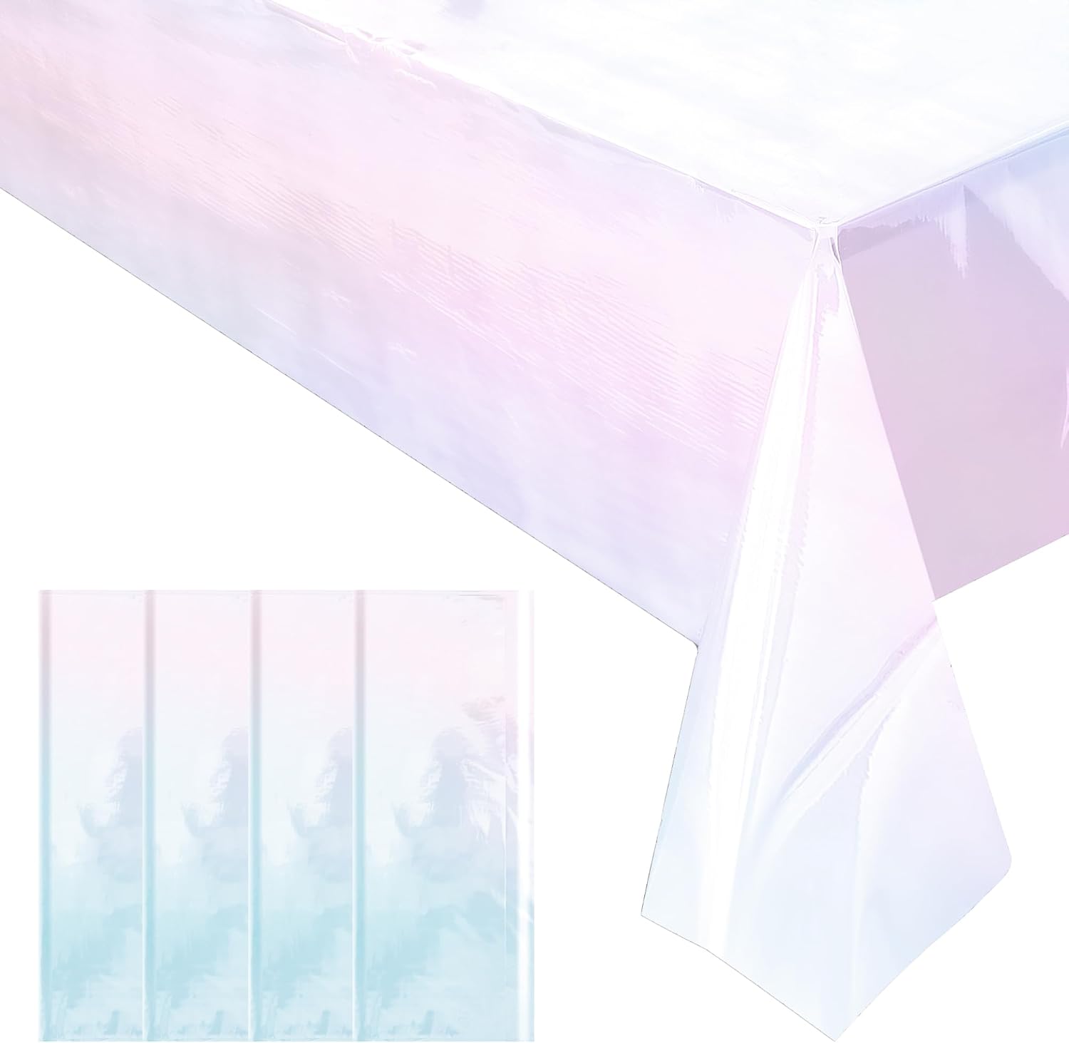 Skiennix 4-Piece White Iridescent Tablecloth Set - 40 x 108” Disposable Glitter Covers for Parties & Weddings