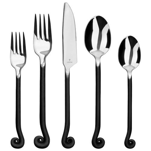 LINZOM Forged 20-Piece Matte Black Silverware Set, 18/10 Stainless Steel Flatware Service for 4, Rustic Black Flatware, Spoons Forks Set Home Kitchen Restaurant Housewarming, Dishwasher Safe