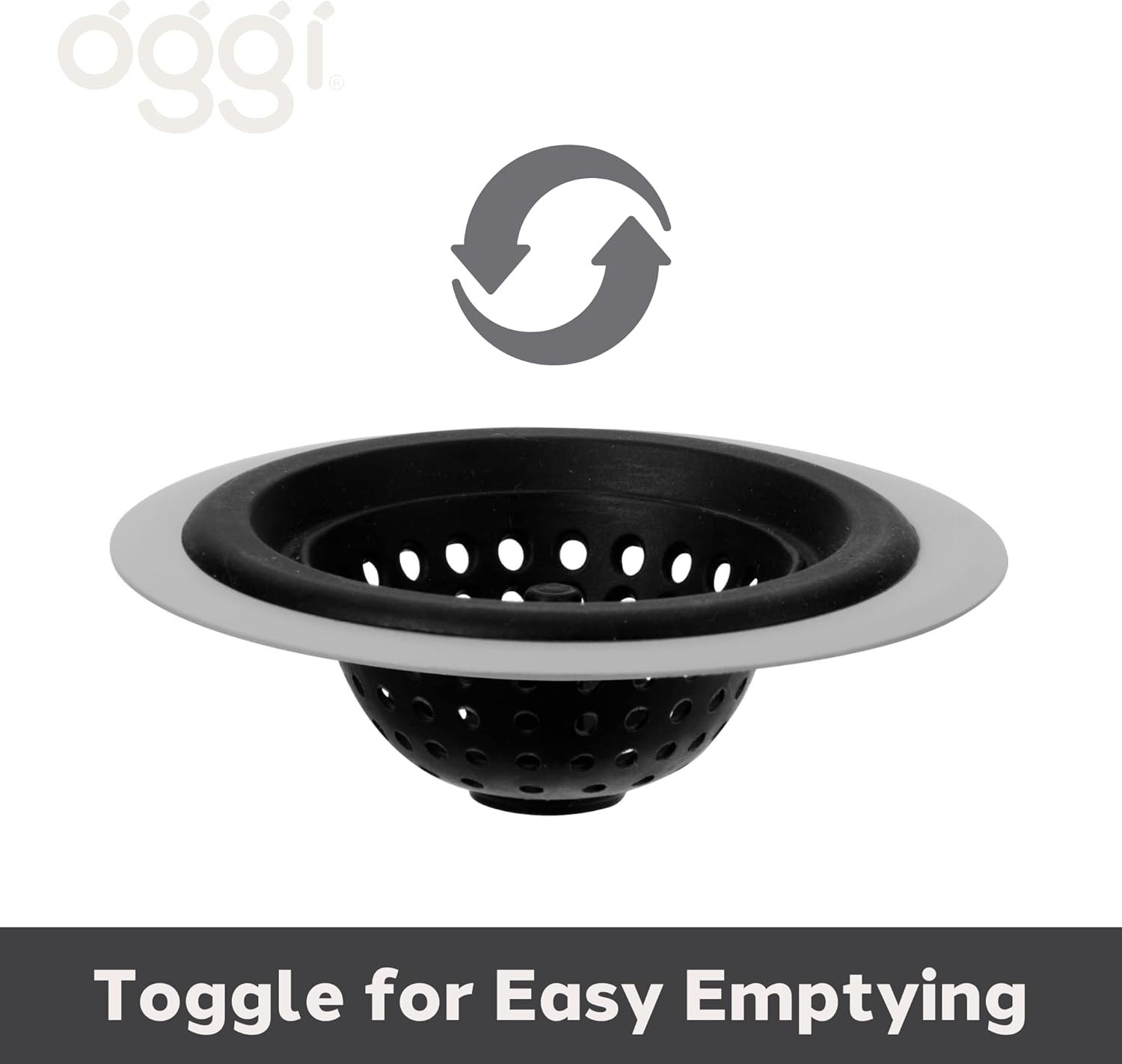 OGGI Silicone & Metal Sink Stopper- Great Kitchen Sink Stopper, Silicone Drain Stopper, Sink Plug, 4.6˝ Diameter Metal Rim, Black