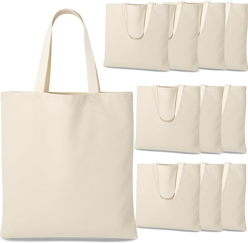 GiftExpress 12-Pack Natural Color Canvas Tote Bags - Versatile DIY Craft & Grocery Bags (13” x 11”)