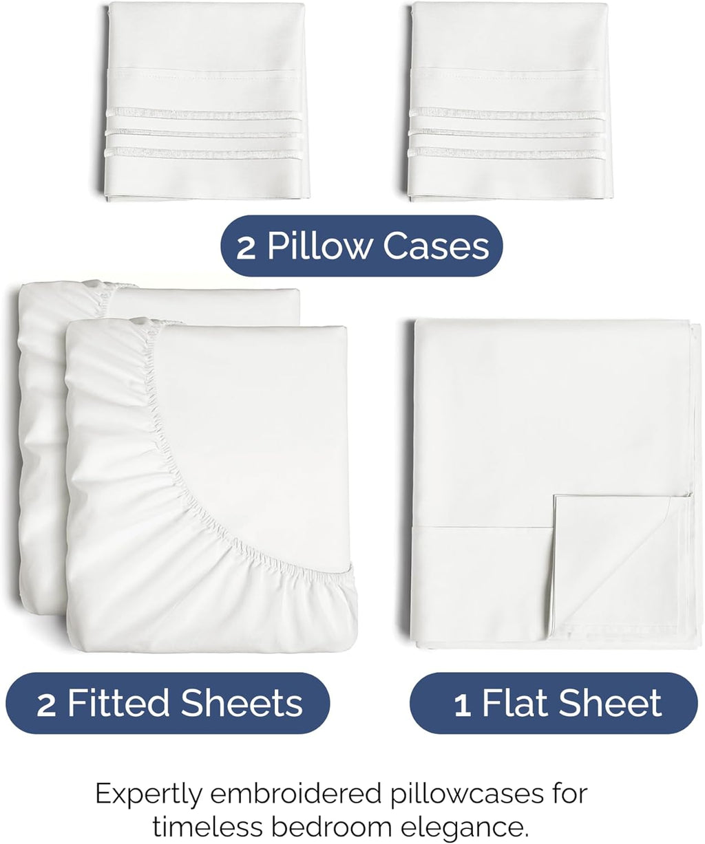 Split King Size 5-Piece Sheet Set | Comfy Breathable Cooling Bed Sheets - Luxury Hotel Quality - Deep Pockets & Wrinkle-Free - Oeko-Tex Certified - Antique White