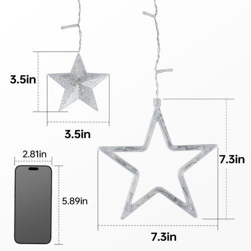 MYGOTO 126L Warm White Star Icicle Lights, 8.2FT Clear Curtain Fairy String with Connectable, Timer 8 Modes Memory, Waterproof Hanging for Christmas,Ramadan,Party,Wedding Indoor Outdoor Decorations