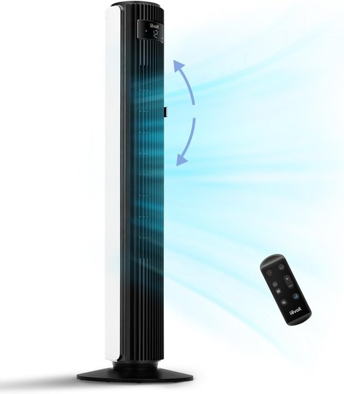 LEVOIT Classic 42-Inch Tower Fan - 1252 CFM Powerful Cooling, 25dB Quiet Operation, 12-Hour Timer, Remote Control