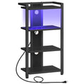 HOOBRO 4-Tier AV Media Stand with Charging Station and LED Light, Wooden Stereo Stand, Rack Audio Tower, Corner TV Stand, Entertainment Device, Black BB38UDCJ01