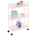 mDesign Steel Rolling Utility Cart Storage Organizer Trolley with 3 Basket Shelves for Laundry Room, Mudroom, Garage, Bathroom Organization - Holds Detergents, Hand Soap - Biro Collection, Light Pink