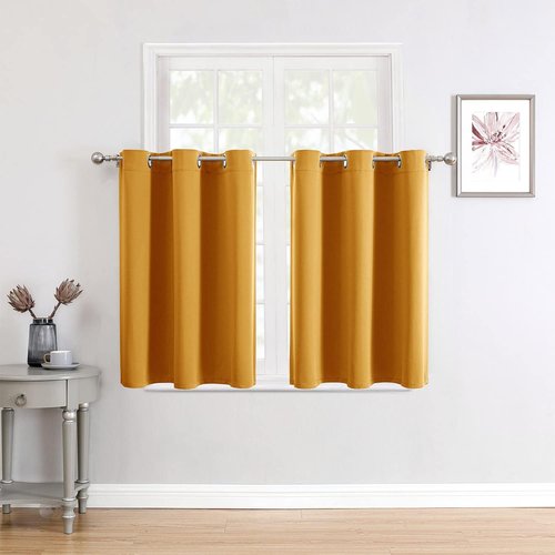 ChrisDowa Small Window Curtains - Grommet Short Thermal Insulated Room Darkening Panels (Mustard Yellow, 52 x 36 Inch)