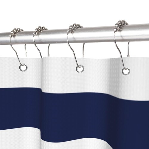 Uiiooazy White Navy Blue Shower Curtain for Bathroom 72x72inches Boho Navy Blue and White Striped Waffle Shower Curtain Set with Hooks Bohemia Geometric Waterproof Fabric Shower Curtain