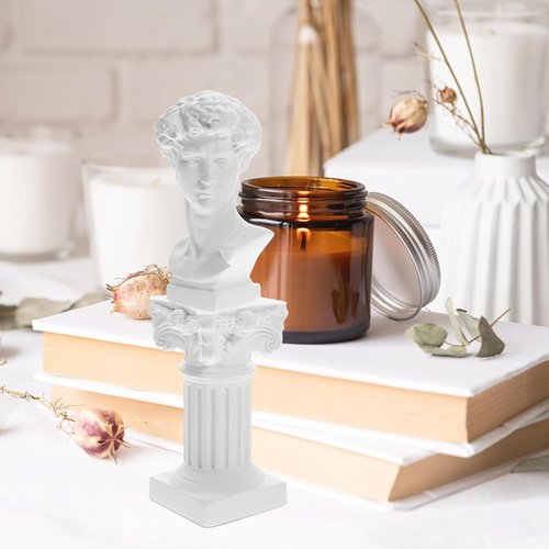 HOMSFOU Greek Statue of David Bust - Elegant Resin Sculpture with Roman Pillars | Perfect for Home Office Decor