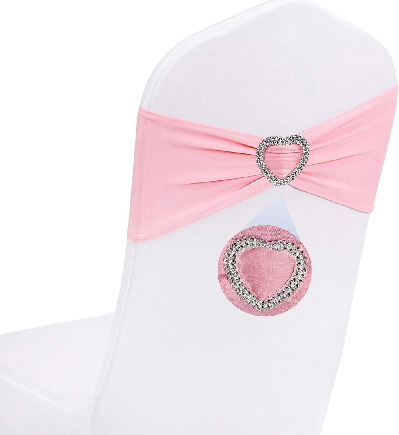 Regine Switzerland Light Pink Chair Sashes - 50Pcs Stretch Spandex Covers with Heart Buckle for Weddings & Parties