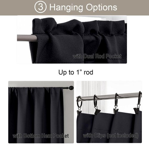 Gwine 24 Inch Long Tier Curtains for Small Window, Short Blackout Kitchen Curtains Over Sink, Half Window Drapes for Bedroom Bathroom Basement, 2 PCS, Each 30" Wx24 L, Black