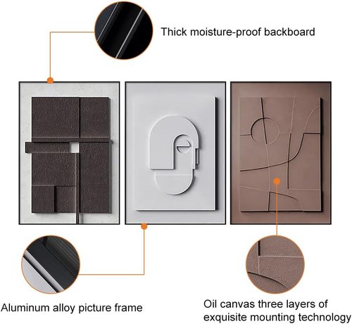 BULUXE Japandi Geometric Wall Art Set - 3D Abstract Minimalist Framed Canvas Decor | 15" W x 23" H