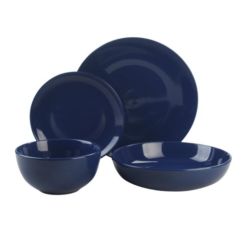16 Piece Coupe Stoneware Dinnerware Set with Dinner Bowl, Service for 4, Cobalt Blue