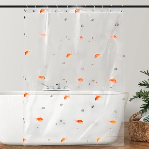 Qulkws Goldfish Clear Shower Curtain Liner 72x78 Inches Waterproof PEVA Lightweight Bath Fashion Shower Curtain Cute Bathroom Showers Liner with 12 Grommets Hooks for Bathroom Bathtub Decor