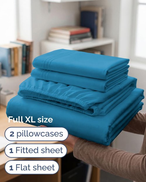 Full XL Bed Sheet Set by [Brand Name] - Soft, Breathable & Cooling 4-Piece Luxury Bedding - Deep Pockets, Fade & Wrinkle Free - Denim Blue