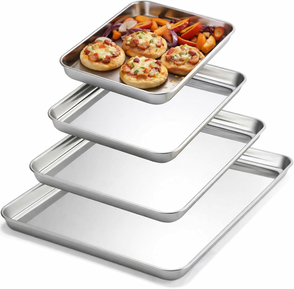 Skiennix Stainless Steel Baking Pans Set - Heavy Duty Non-Stick Cookie Sheets | 4 Pack, 9-16 Inch Sizes