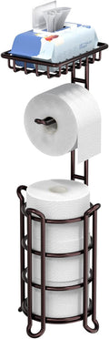 Regine Switzerland Toilet Paper Holder Stand - Stylish Tissue Roll Dispenser with Shelf | Bronze Finish