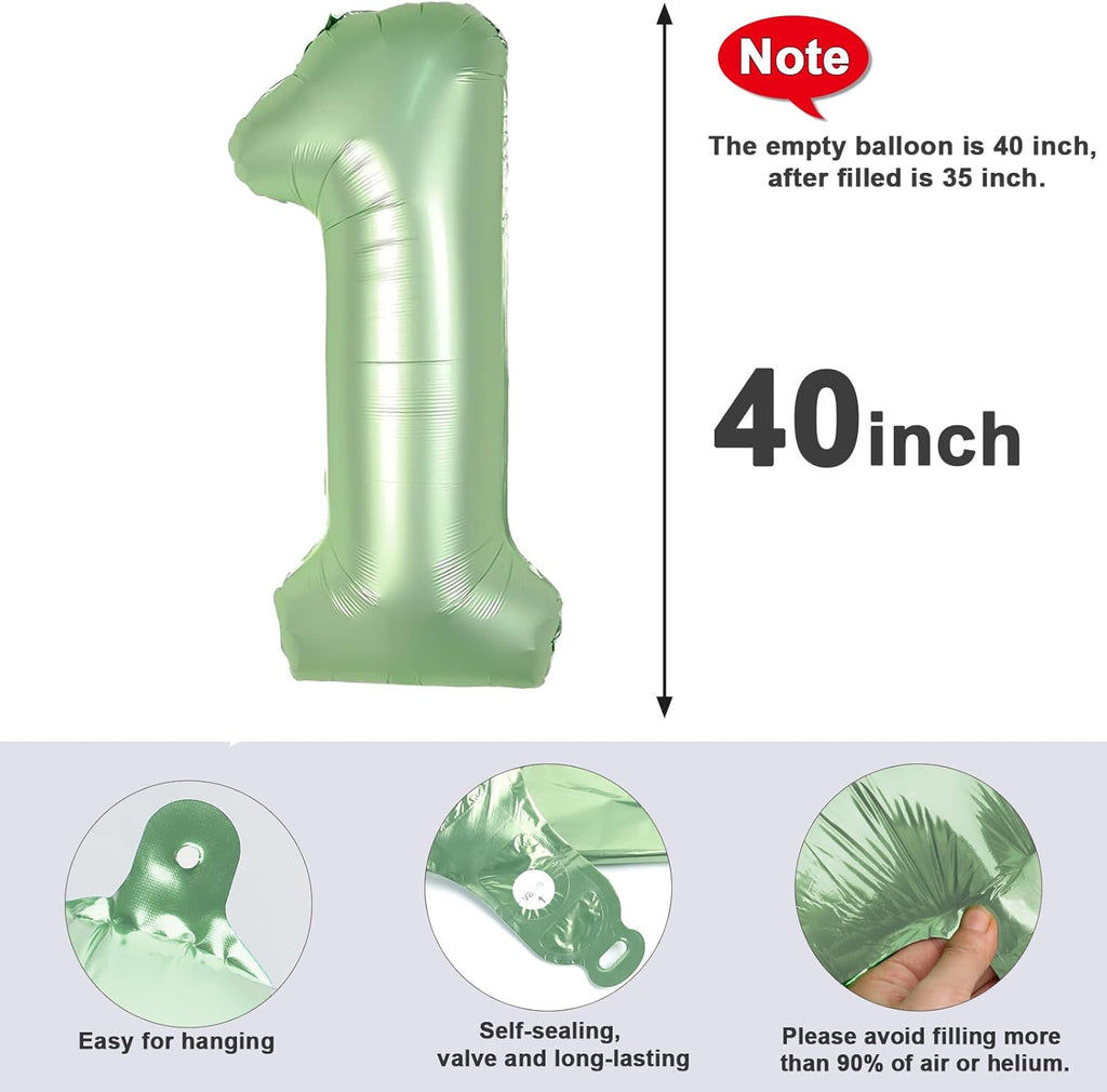 Number Balloons - 40 Inch Olive Green 1 Balloon for 1st Birthday Party Decorations