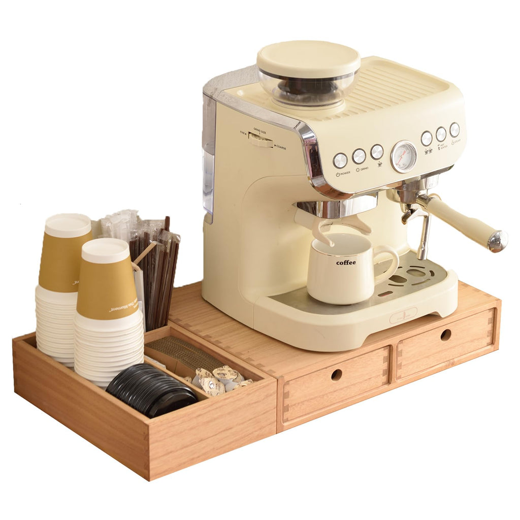 KIRIGEN Wooden Coffee Station Organizer 2-Piece Set - Coffee Bar Storage with Drawers for Sugar, Tea - Coffee Pod Holder and Accessories Organizer for Kitchen Counter Nature KFJTZ-NA
