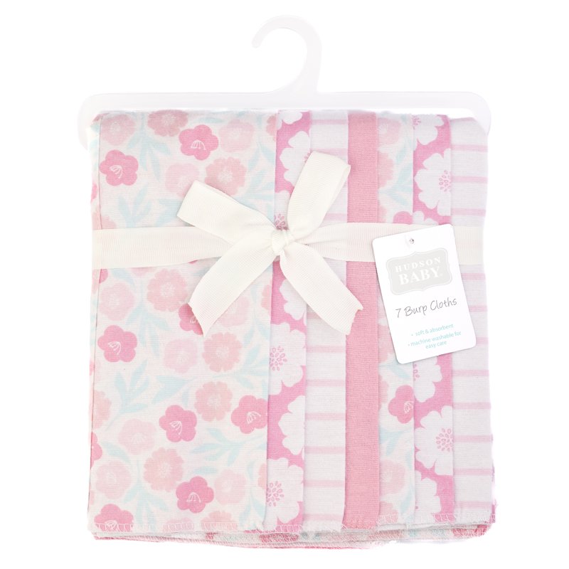 Flannel Burp Cloths for Baby - Pink Daisies 7-Pack, One Size